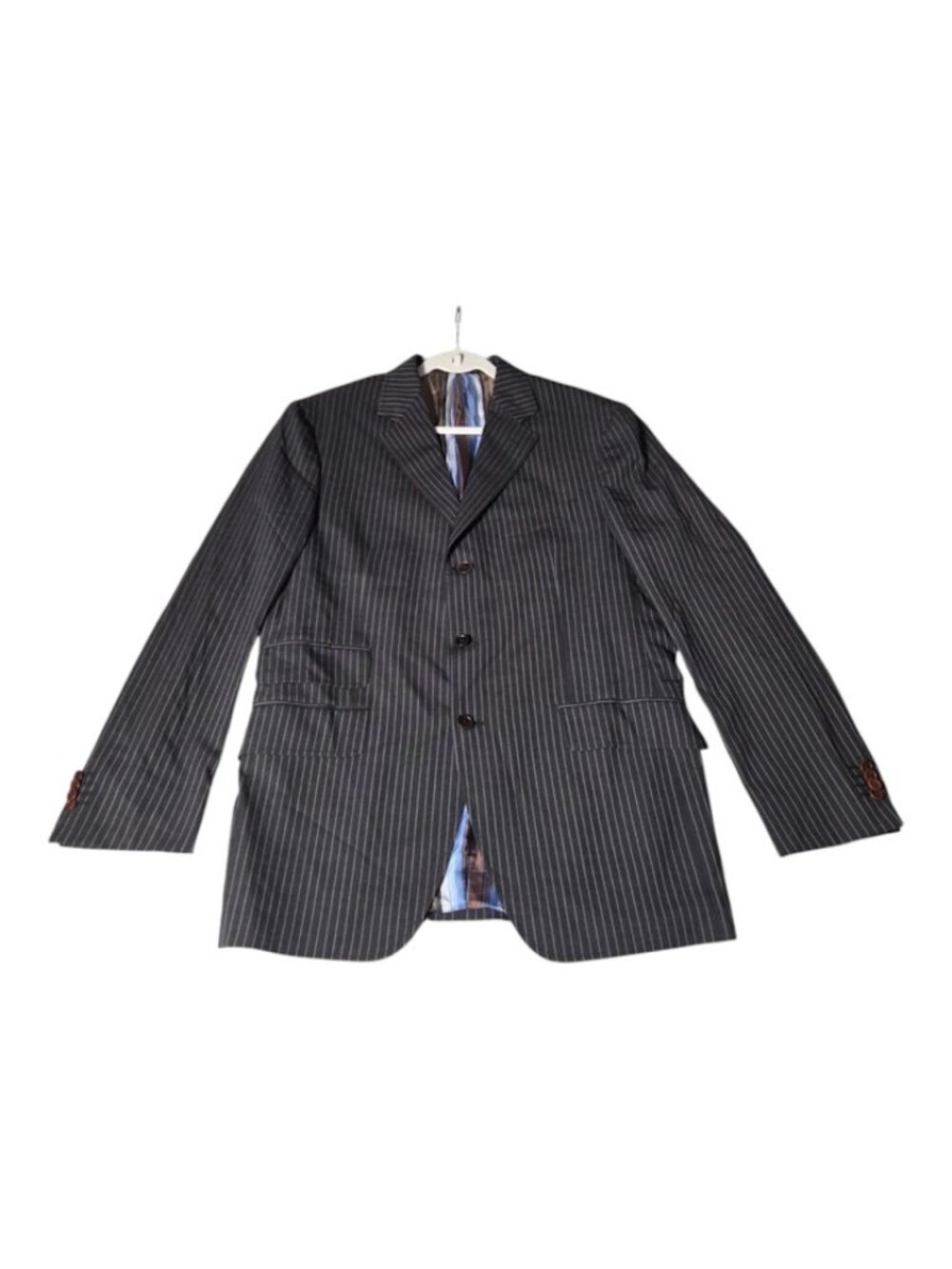 Etro Milano Men's Luxury Wool Pinstripe Suit Blazer Jacket Charcoal Grey Size 52